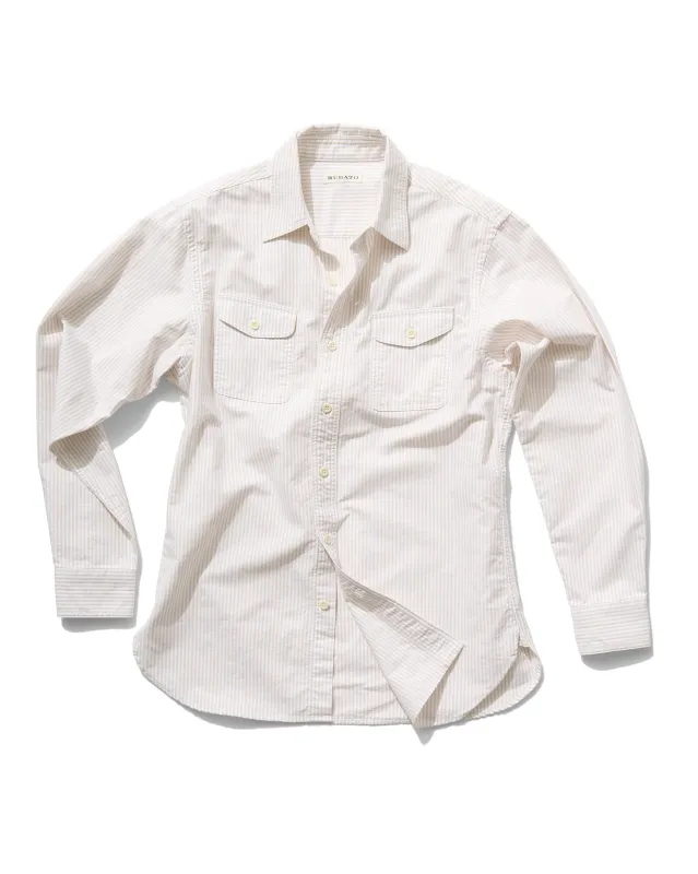 "R" Shirt in Beige Stripe sold by Rubato