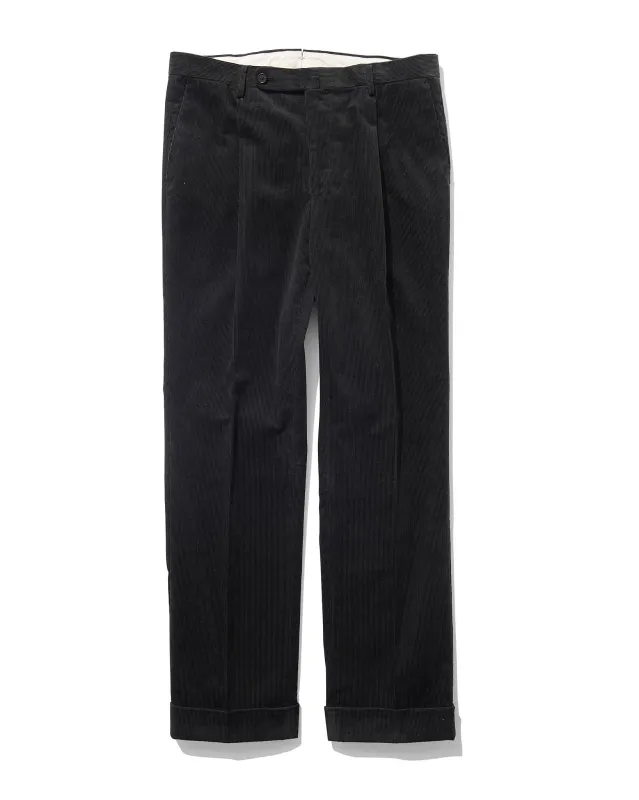 Single Pleat Slacks in Black Corduroy sold by Rubato