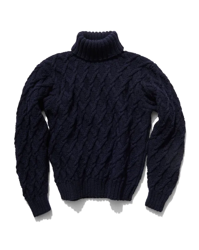 Hand-Knitted Lambswool Mariner Roll Neck Navy sold by Rubato