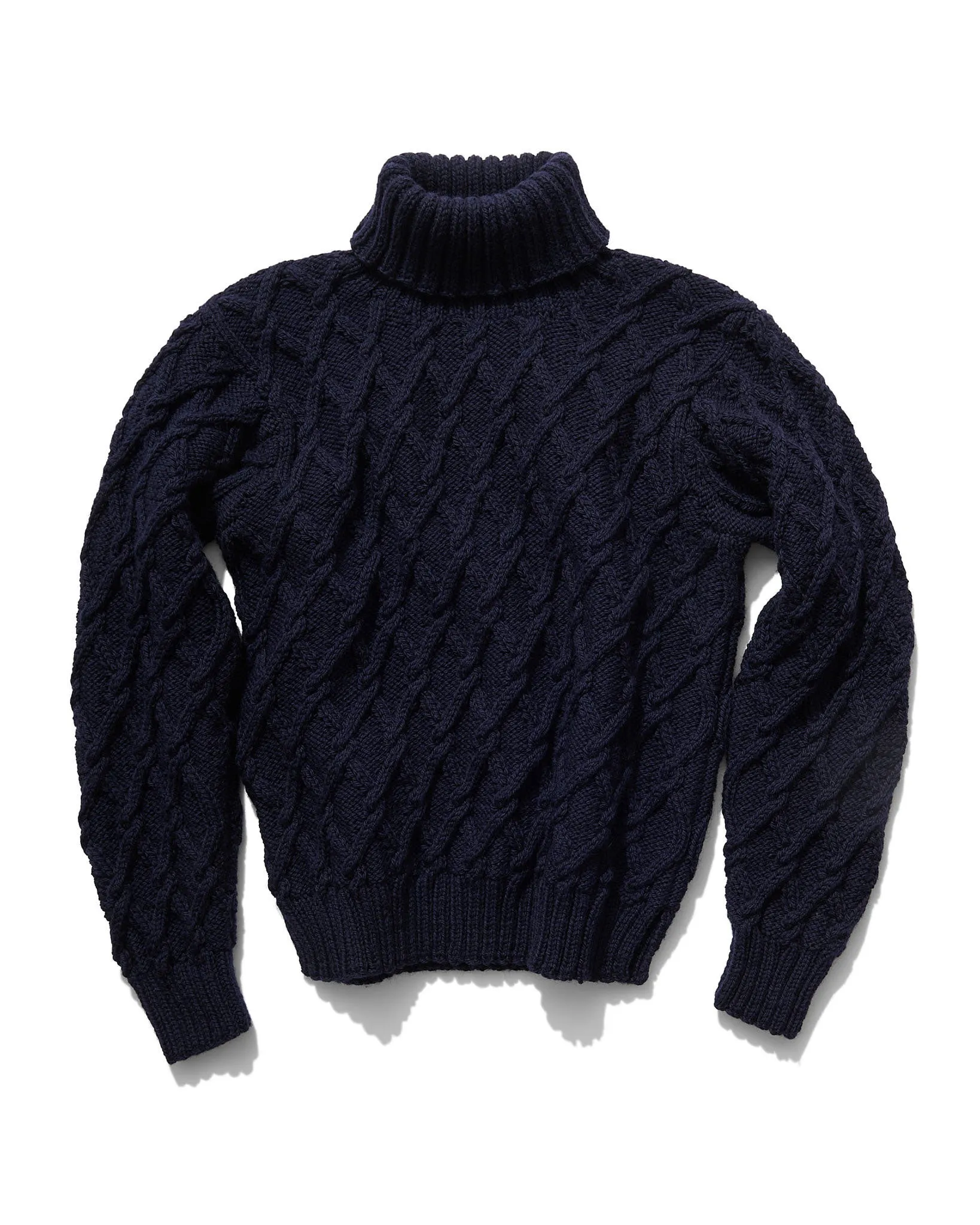 Hand-Knitted Lambswool Mariner Roll Neck Navy sold by Rubato