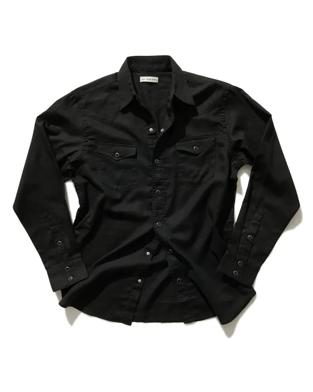 Lightweight Roper Shirt in Black Brushed Cotton/Linen made by Rubato
