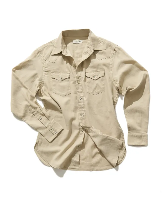Lightweight Roper Shirt in Beige Brushed Cotton/Linen made by Rubato