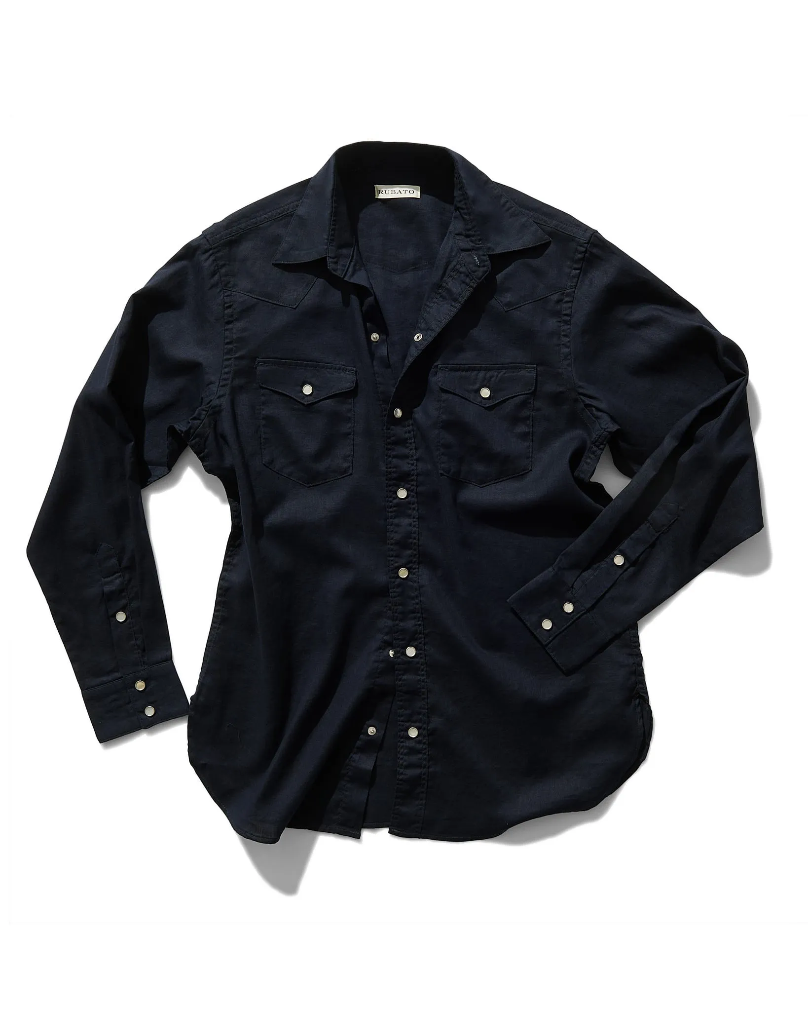 Lightweight Roper Shirt in Navy Brushed Cotton/Linen sold by Rubato