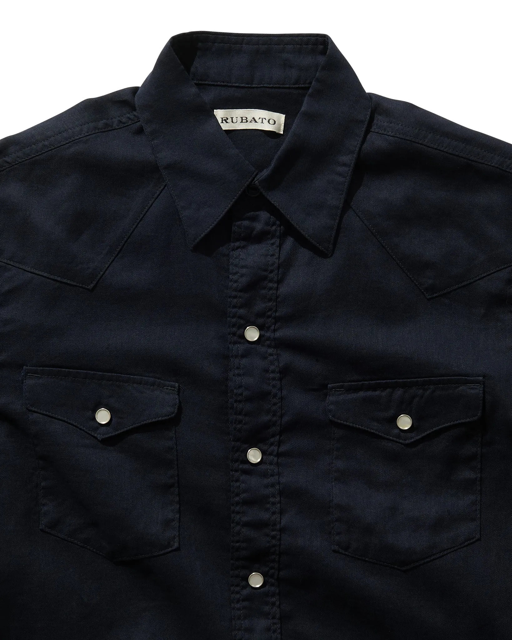 Lightweight Roper Shirt in Navy Brushed Cotton/Linen sold by Rubato product image thumbnail 2