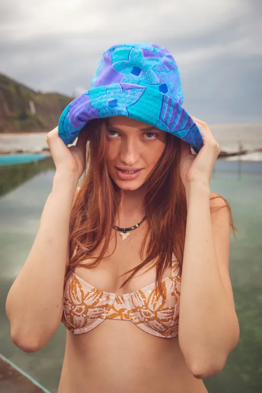 Bucket Hat - Deadstock Finch Teal Floral made by SNRKLBR