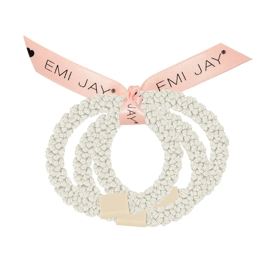 White Sand Knit Hair Ties 3-Pack sold by Emi Jay