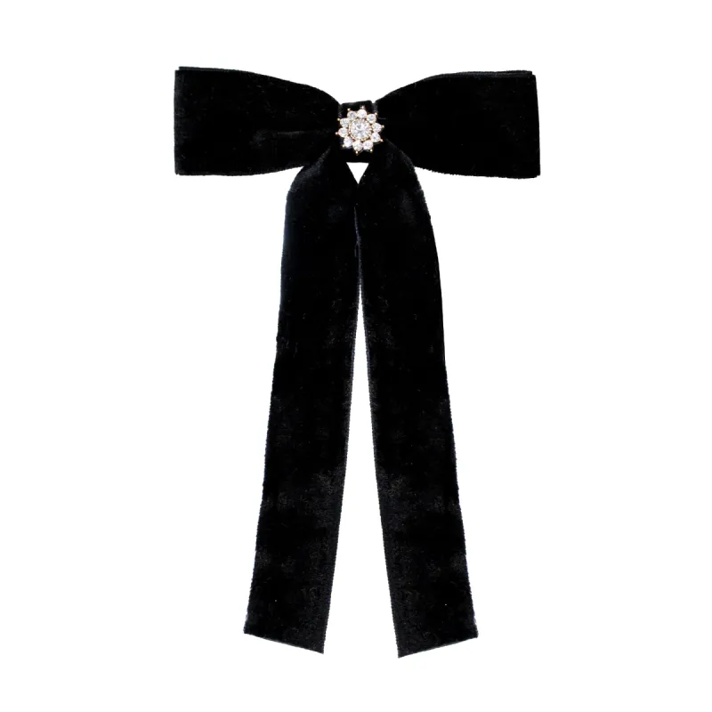 Iconic Velvet Bow Barrette in Noir sold by Emi Jay
