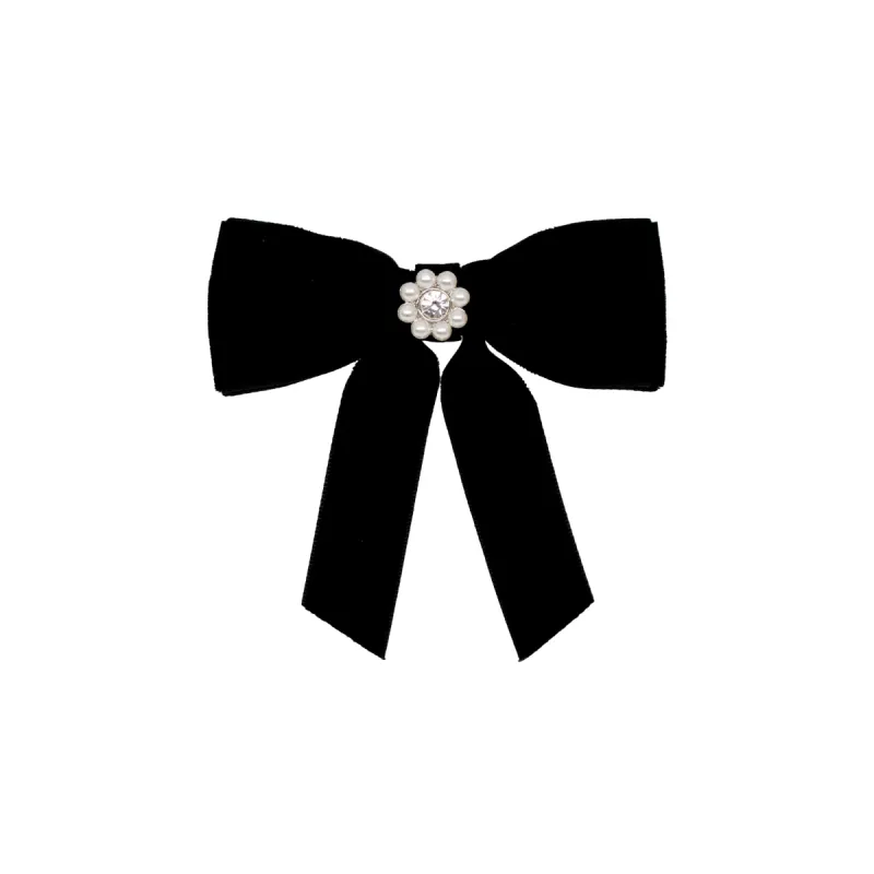 Mini Iconic Velvet Bow Barrette in Noir sold by Emi Jay