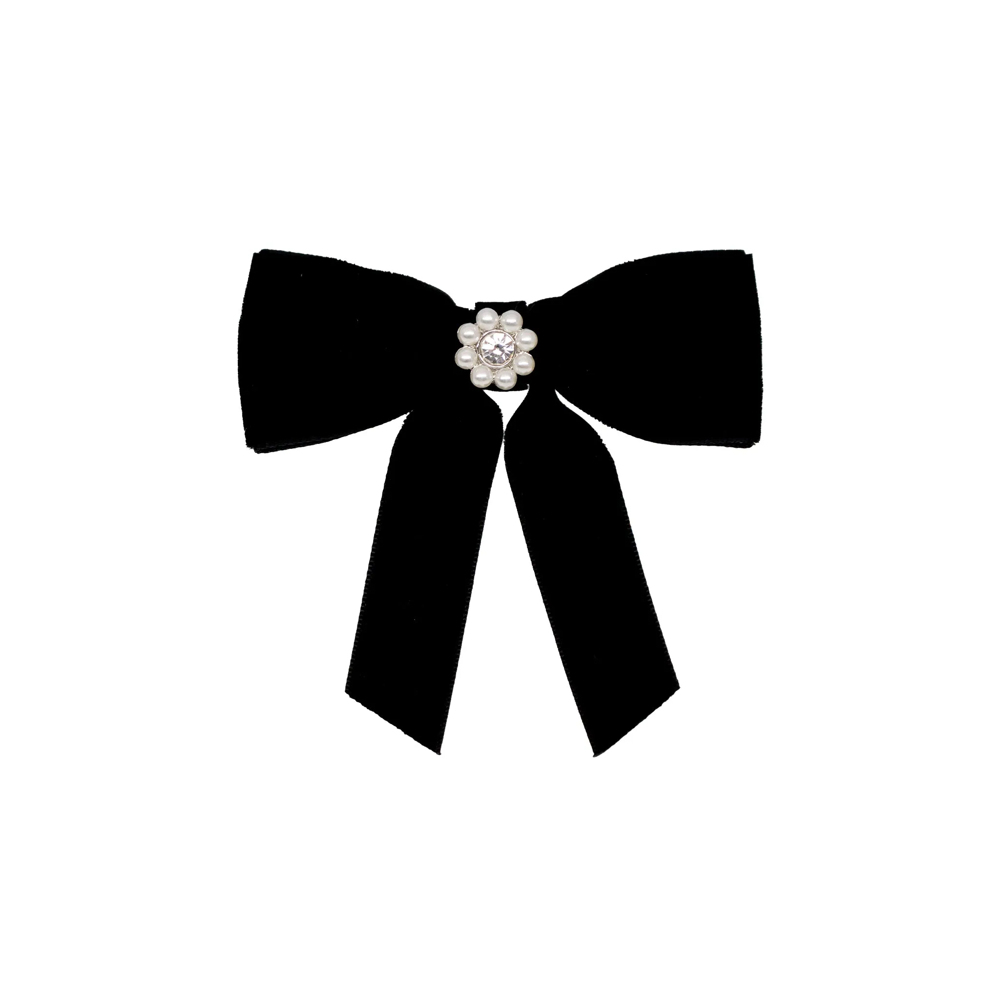 Mini Iconic Velvet Bow Barrette in Noir sold by Emi Jay