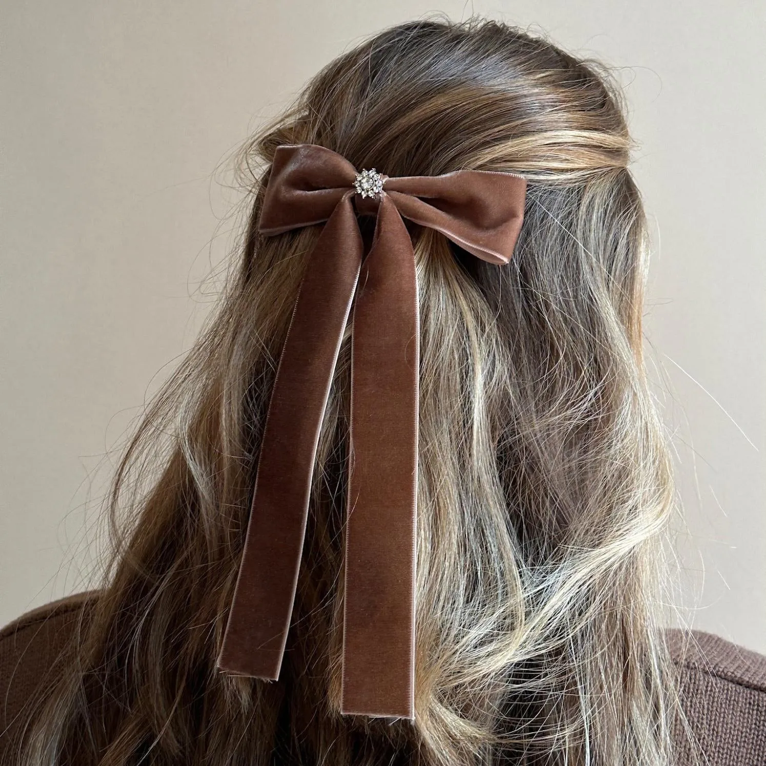 Iconic Velvet Bow Barrette in Mocha Mousse sold by Emi Jay product image thumbnail 4