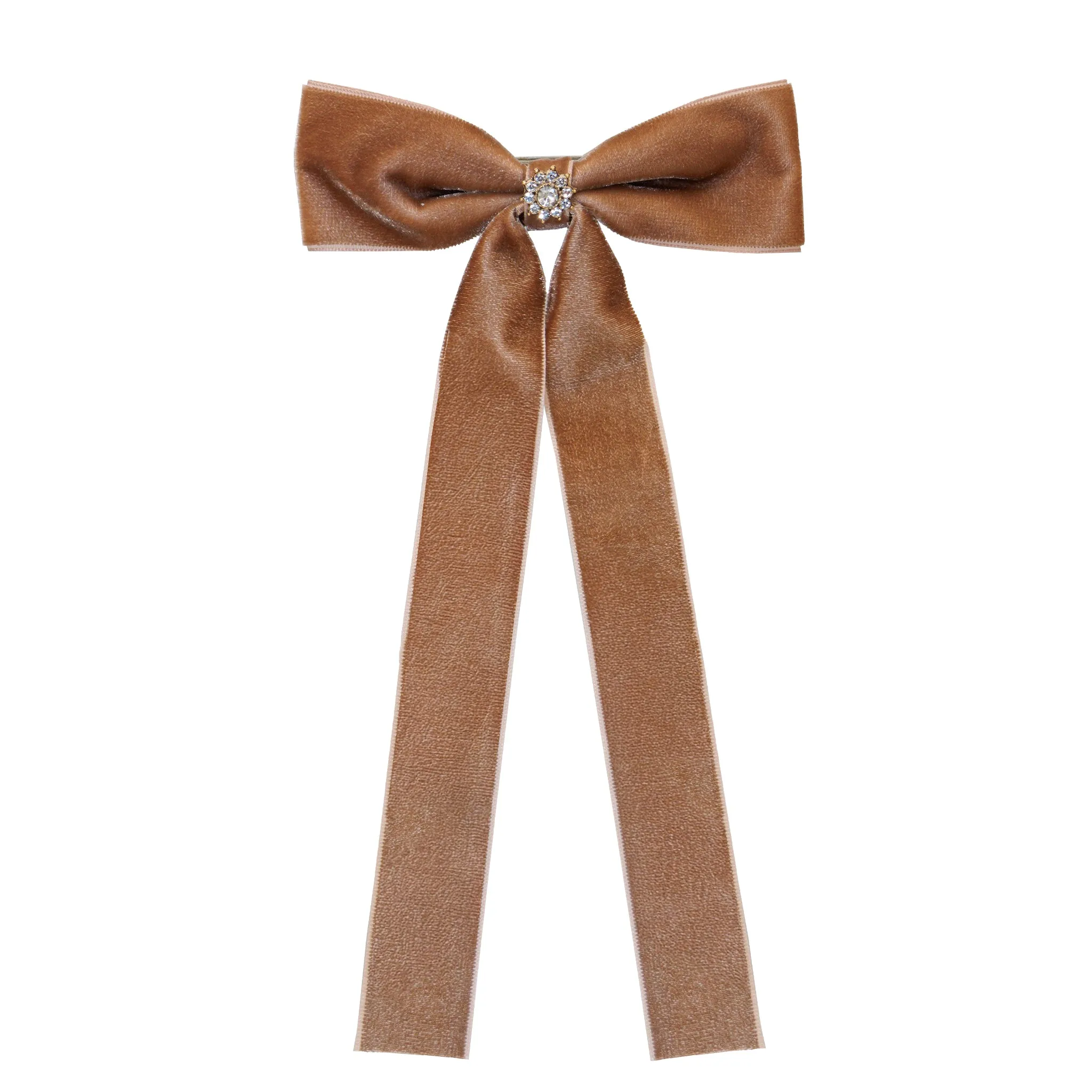 Iconic Velvet Bow Barrette in Mocha Mousse sold by Emi Jay