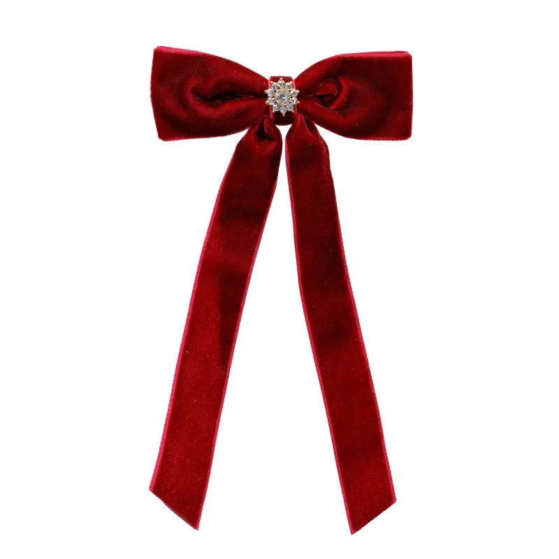 Iconic Velvet Bow Barrette in Cabernet sold by Emi Jay