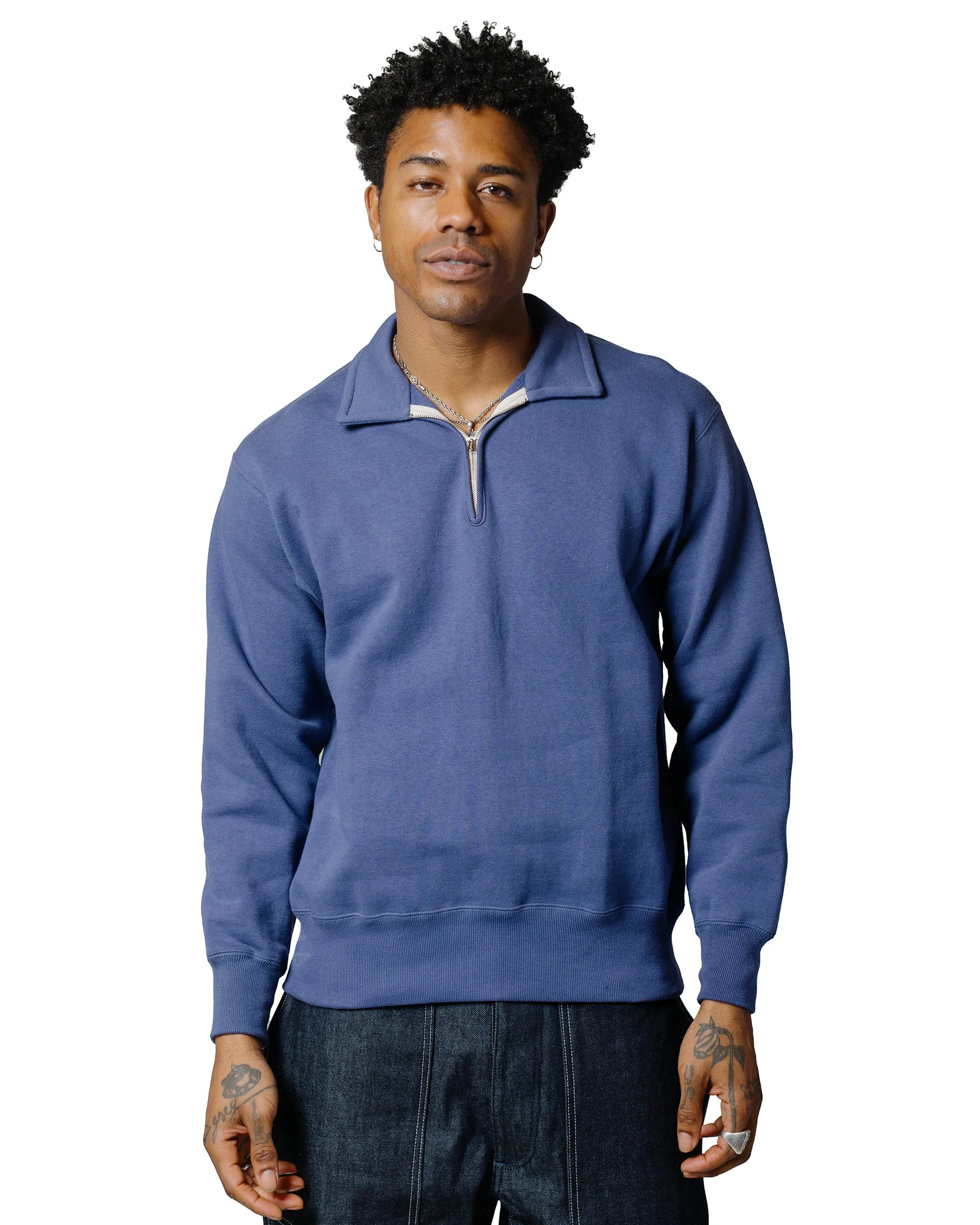 The Real McCoy’s MC24115 10 Oz. Loopwheel 1/4 Zip Sweatshirt MQ Navy sold by Lost & Found product image thumbnail 2
