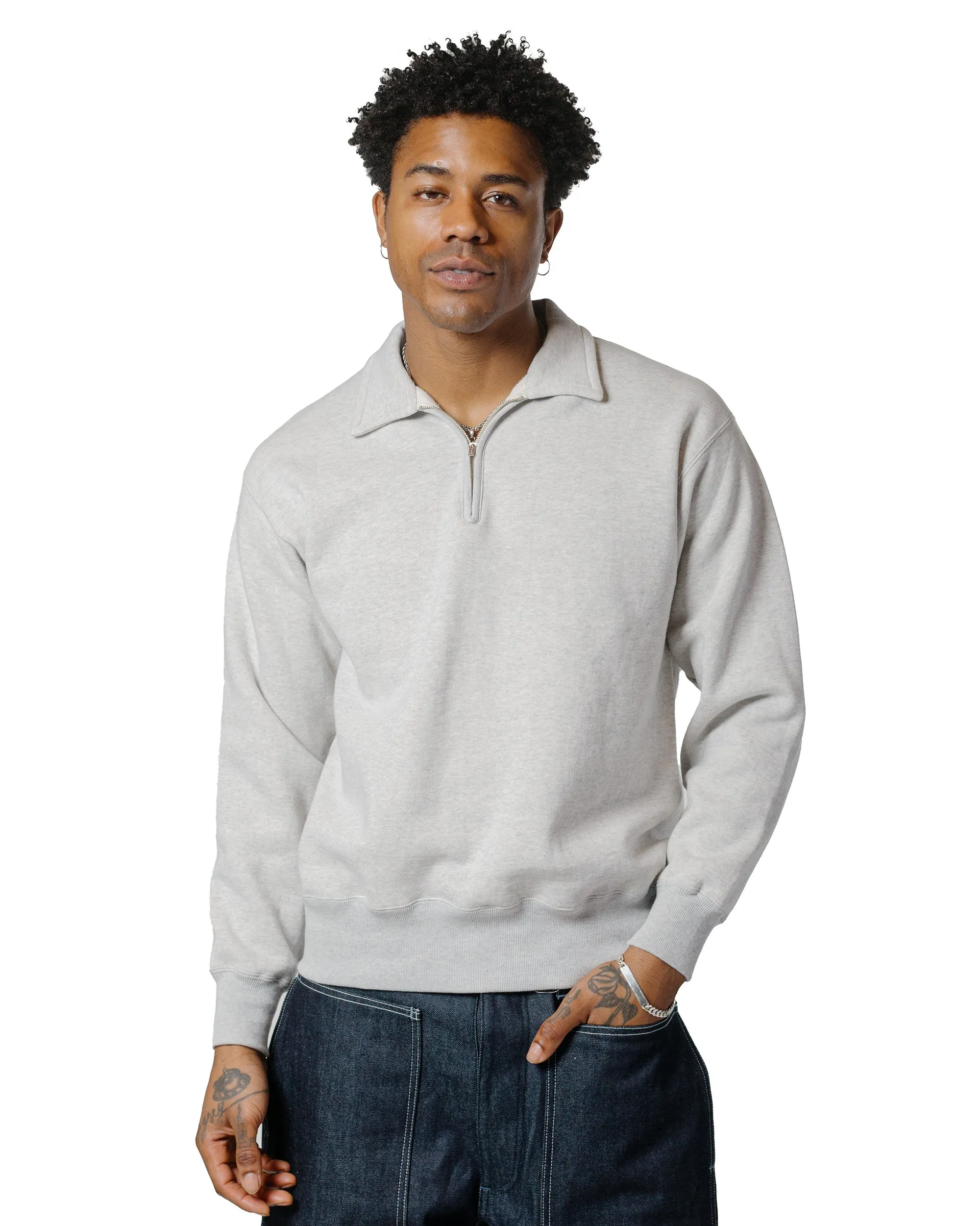 The Real McCoy’s MC24115 10 Oz. Loopwheel 1/4 Zip Sweatshirt Snow Gray sold by Lost & Found product image thumbnail 2
