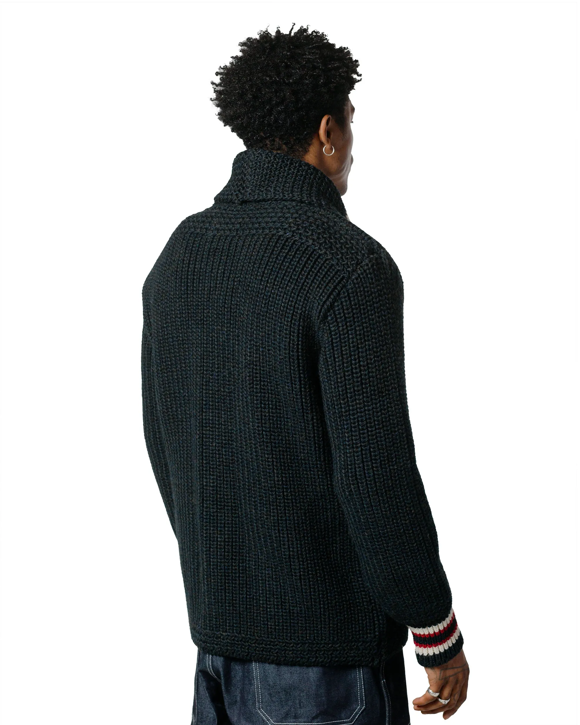 The Real McCoy's MC24111 Striped Shawl Collar Cardigan Charcoal sold by Lost & Found product image thumbnail 3