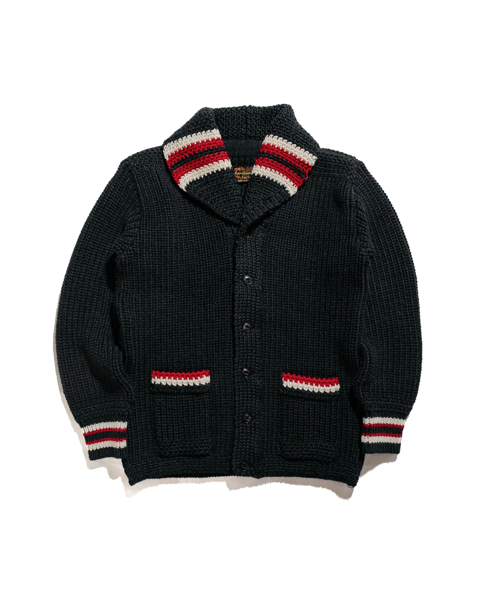 The Real McCoy's MC24111 Striped Shawl Collar Cardigan Charcoal sold by Lost & Found