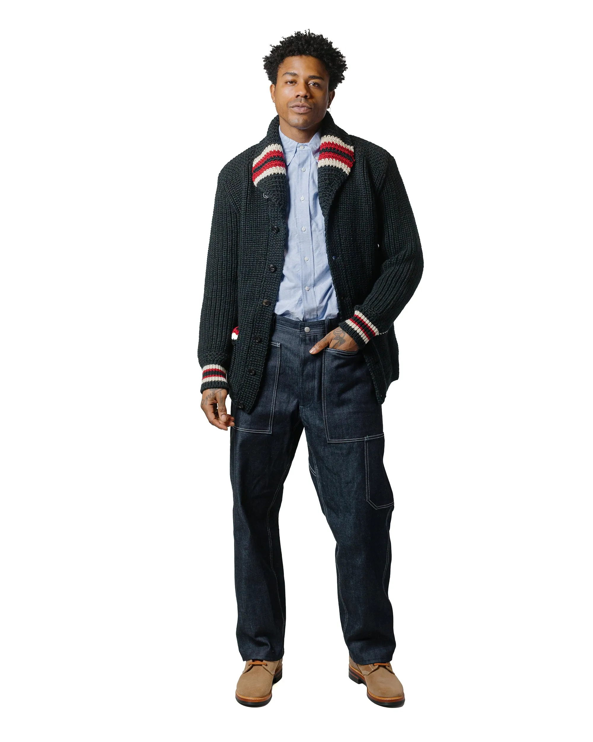 The Real McCoy's MC24111 Striped Shawl Collar Cardigan Charcoal sold by Lost & Found product image thumbnail 4