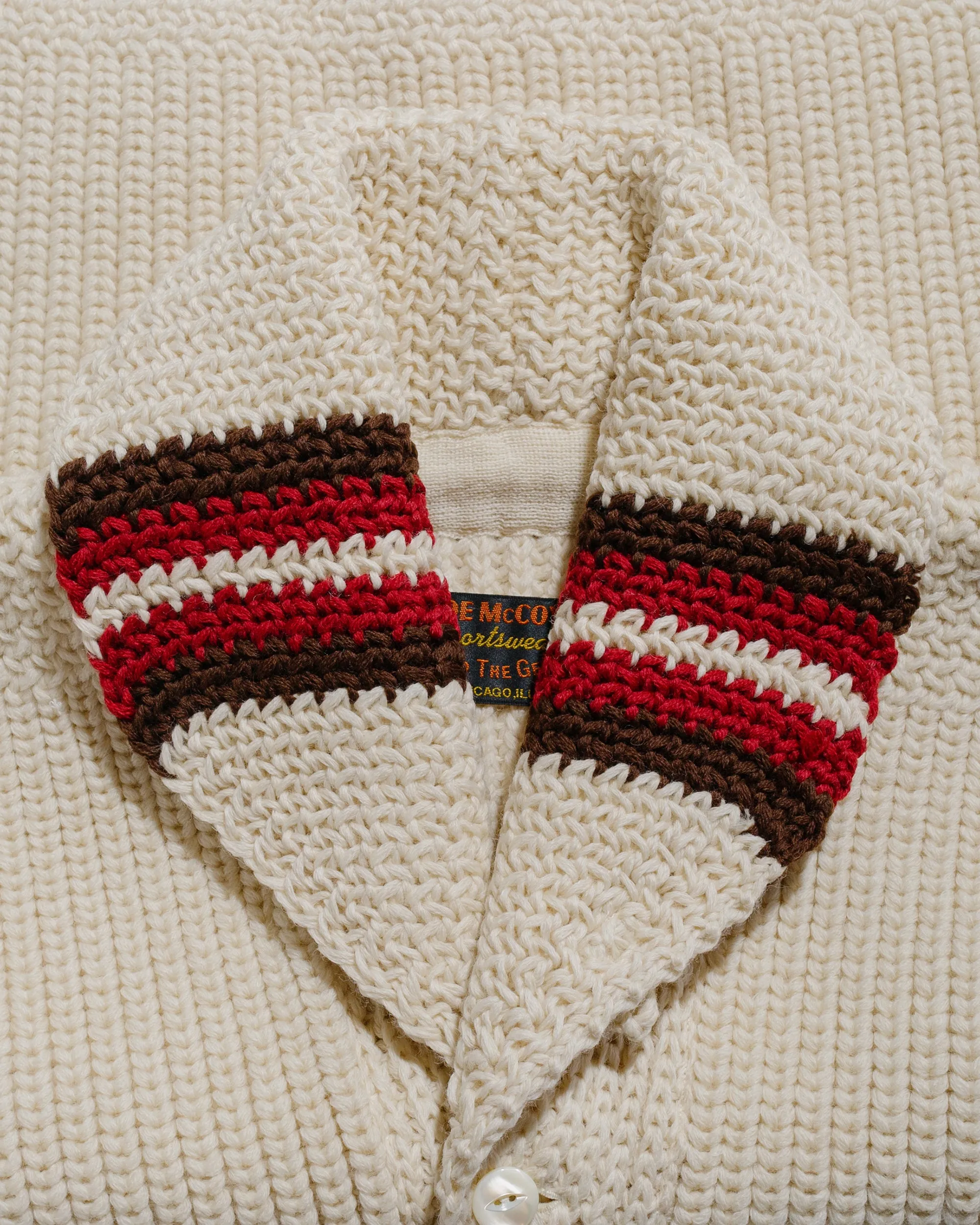 The Real McCoy's MC24111 Striped Shawl Collar Cardigan Ecru sold by Lost & Found product image thumbnail 5