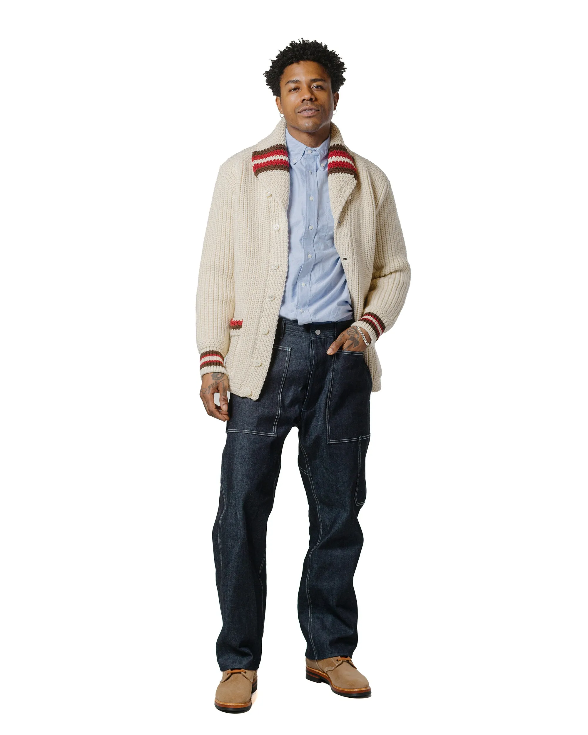 The Real McCoy's MC24111 Striped Shawl Collar Cardigan Ecru sold by Lost & Found product image thumbnail 4