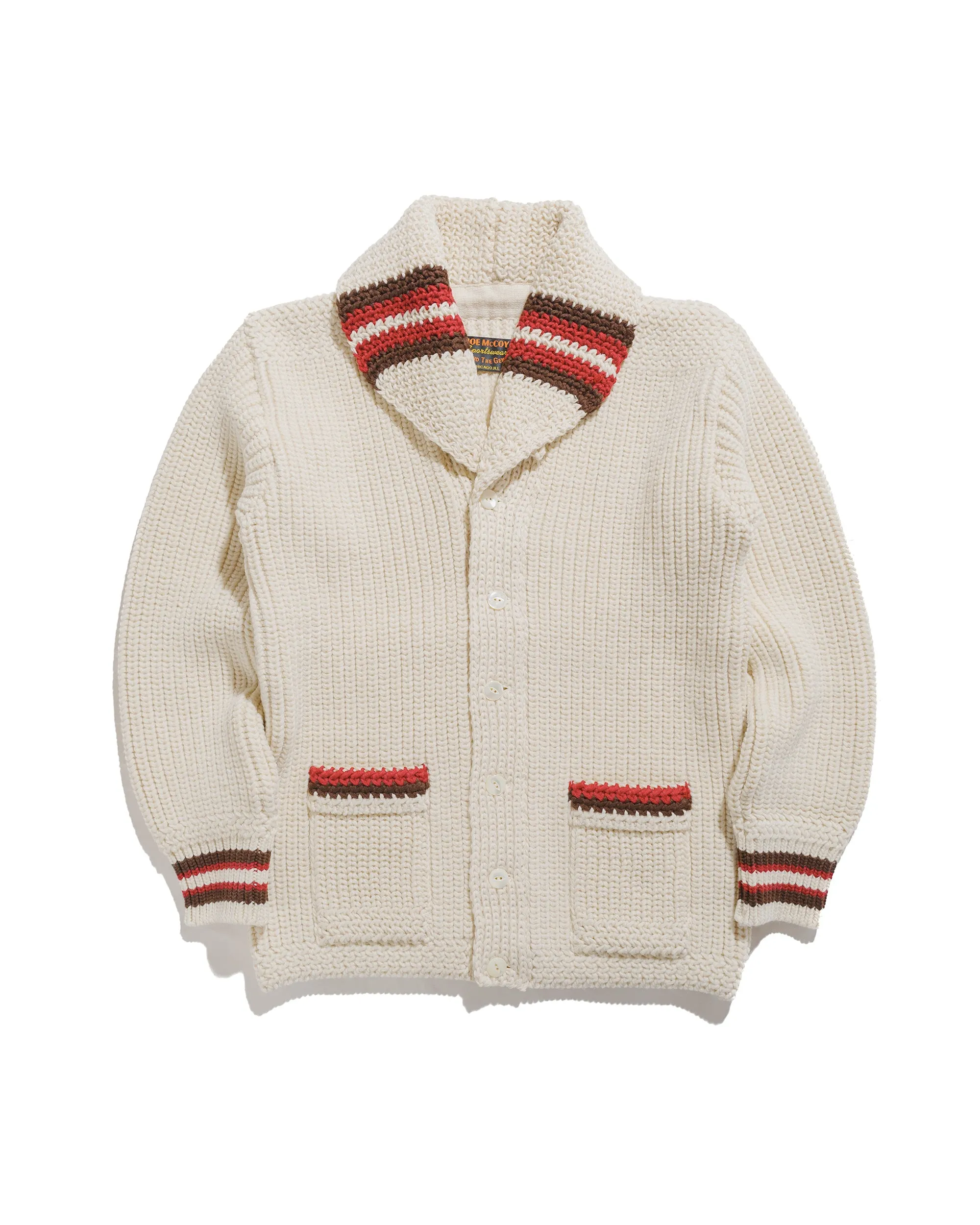 The Real McCoy's MC24111 Striped Shawl Collar Cardigan Ecru sold by Lost & Found