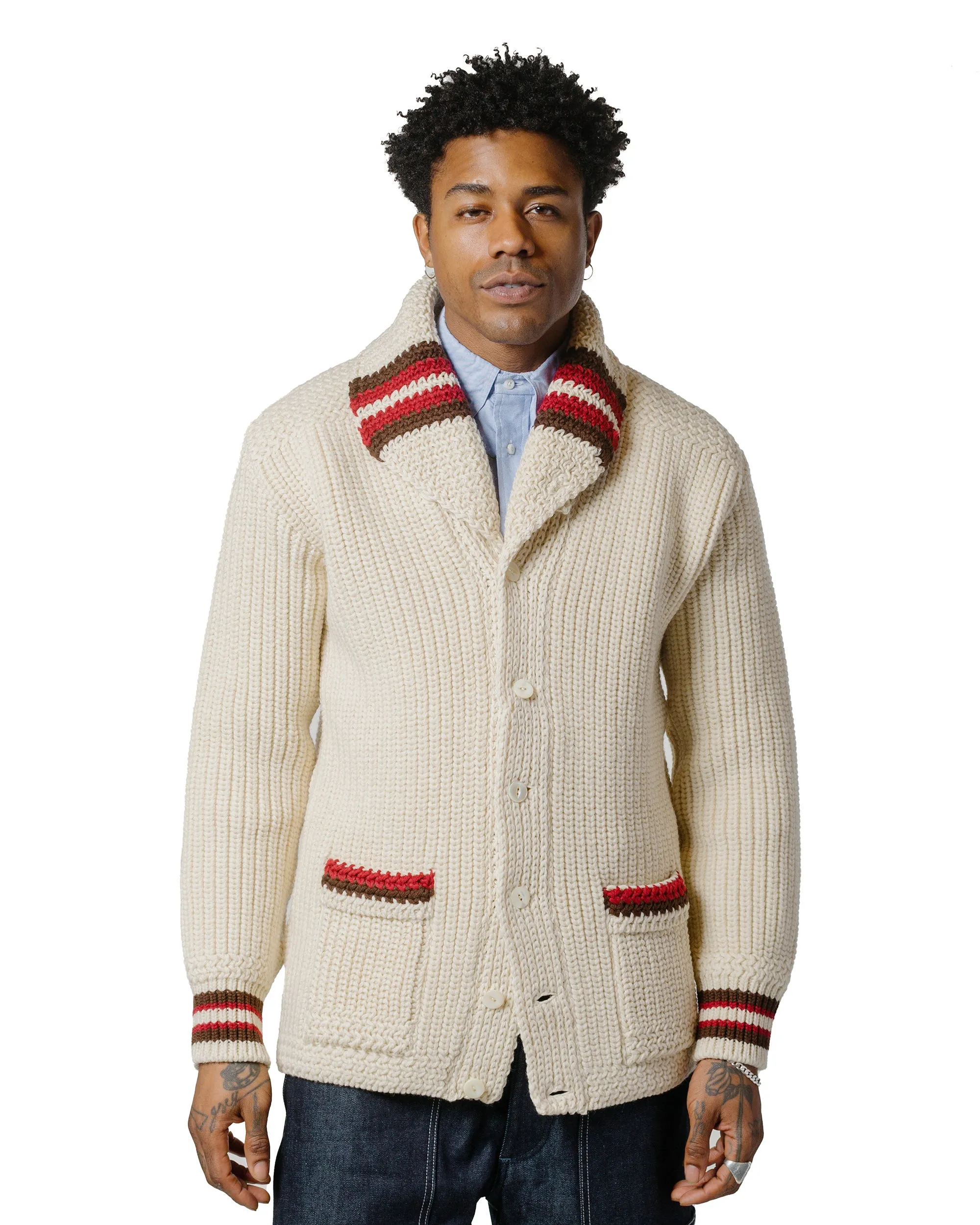 The Real McCoy's MC24111 Striped Shawl Collar Cardigan Ecru sold by Lost & Found product image thumbnail 2