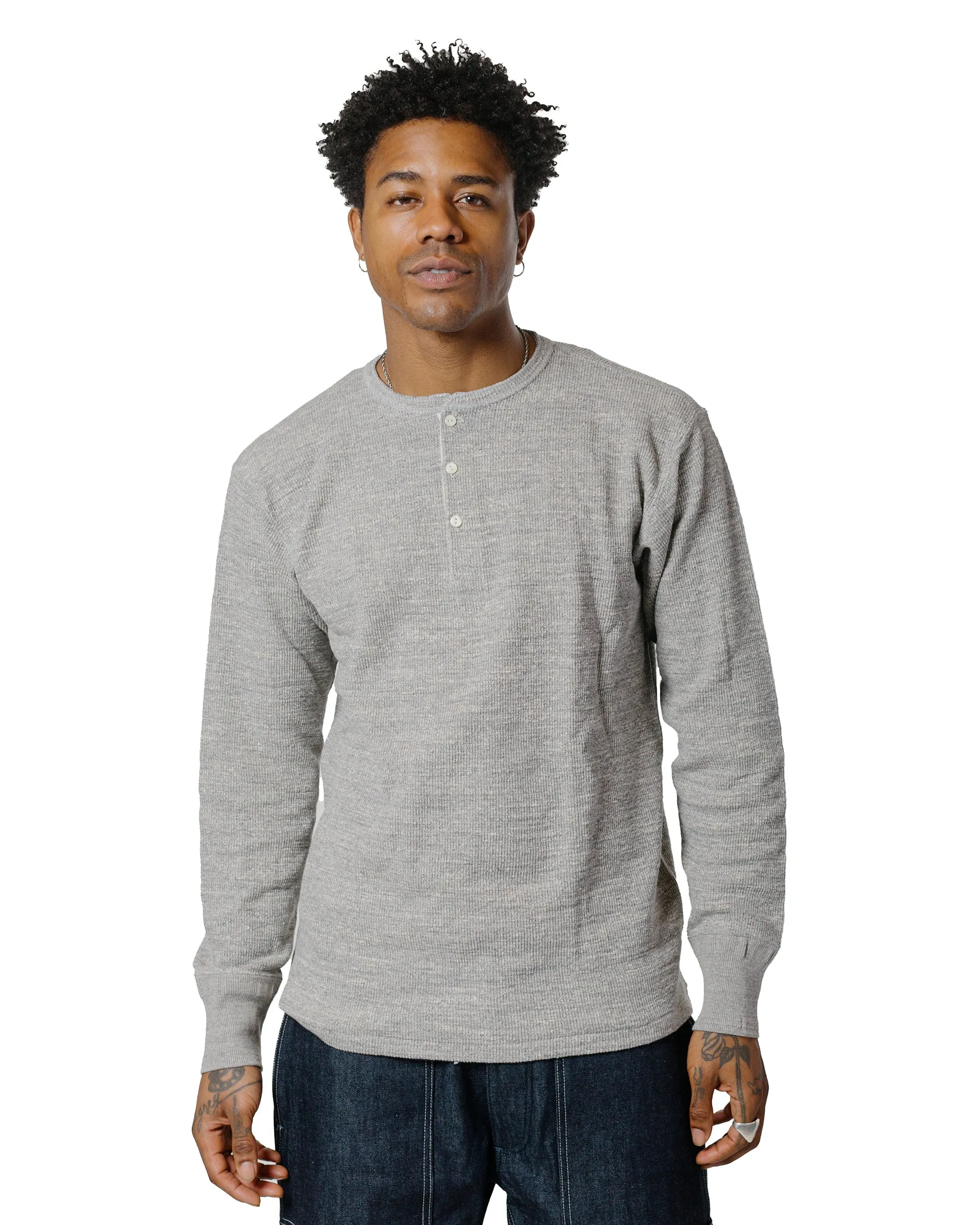 The Real McCoy's MC22120 Western Cardigan Stitch Henley Shirt Gray sold by Lost & Found product image thumbnail 2