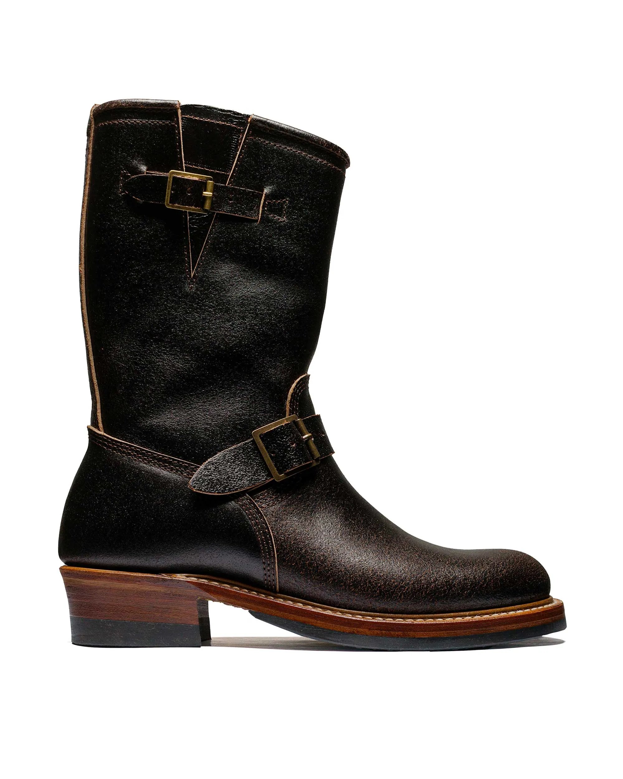 John Lofgren Bootmaker Wabash Engineer Boots Horween Waxed Flesh Dark Brown sold by Lost & Found