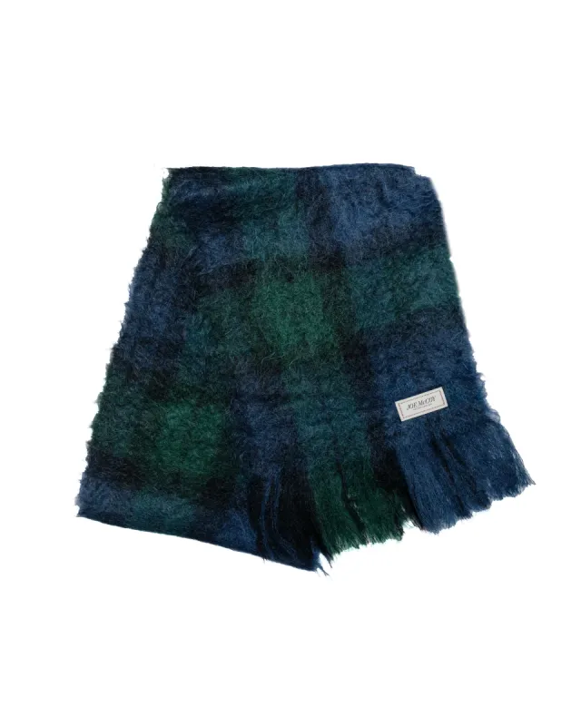 The Real McCoy's MA24107 Plaid Pattern Mohair Scarf Navy/Green sold by Lost & Found