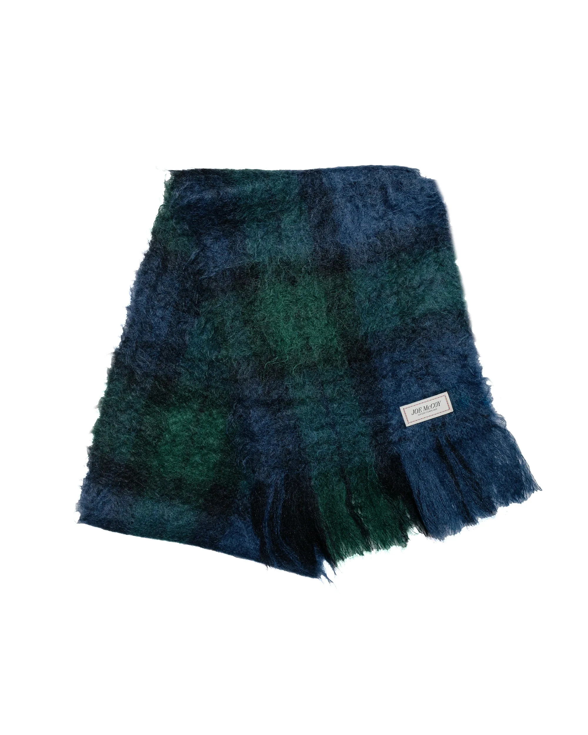 The Real McCoy's MA24107 Plaid Pattern Mohair Scarf Navy/Green sold by Lost & Found