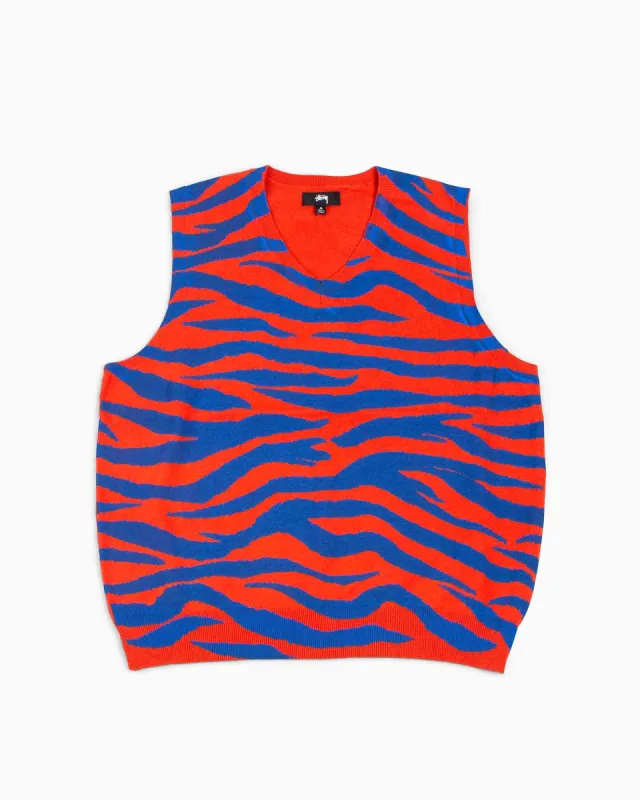 Stüssy Tiger Printed Sweater Vest Red sold by Lost & Found