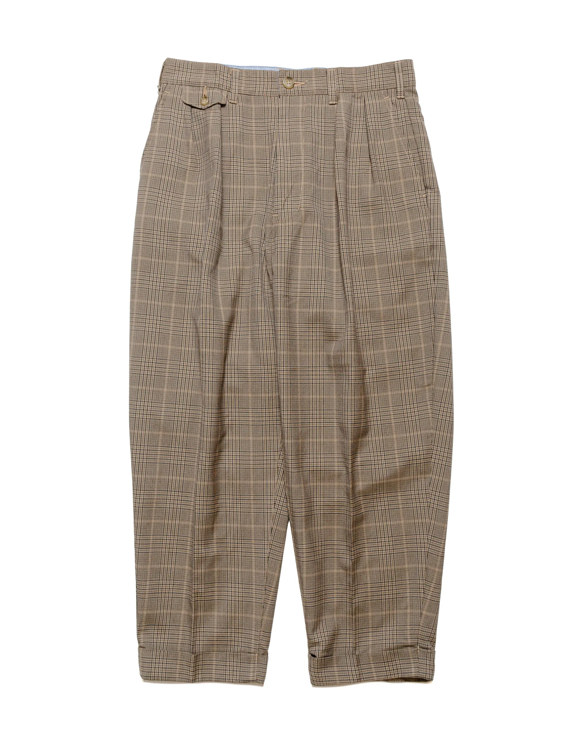 Beams Plus 2Pleats Tapered TW Twill Plaid Light Brown sold by Lost & Found
