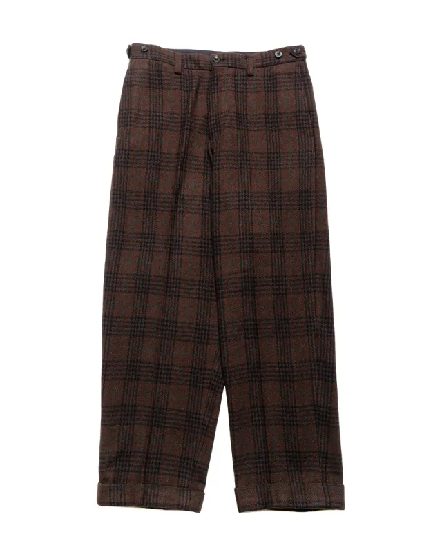 Beams Plus IVY Trousers Wide Recycle Wool Plaid Brown sold by Lost & Found