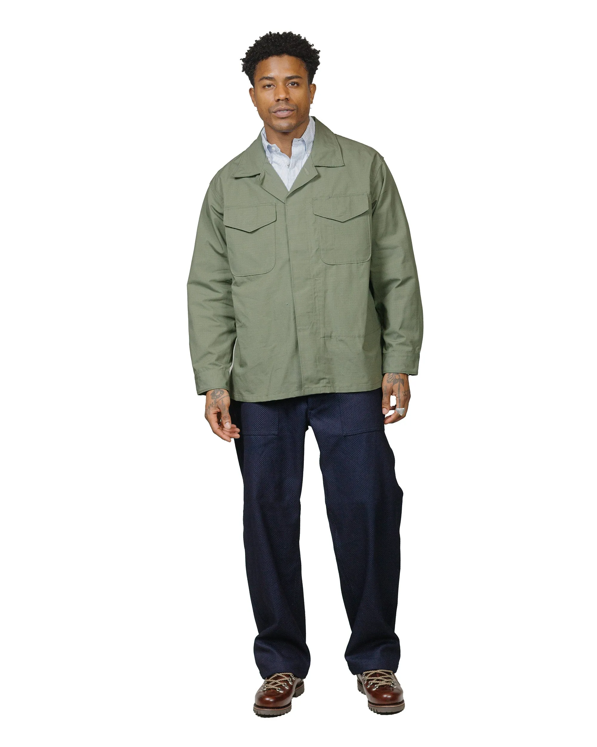 Engineered Garments Workaday MC Shirt Jacket Olive Cotton Ripstop sold by Lost & Found product image thumbnail 4