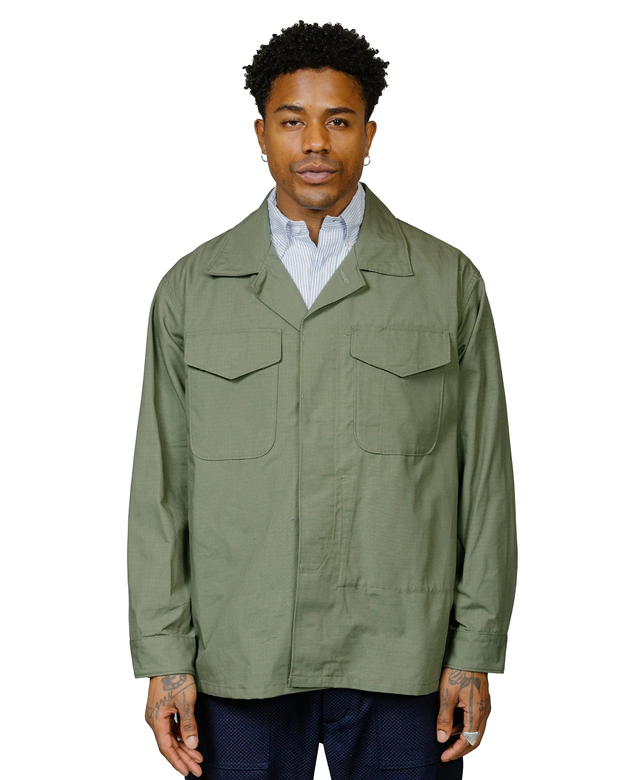 Engineered Garments Workaday MC Shirt Jacket Olive Cotton Ripstop sold by Lost & Found product image thumbnail 2