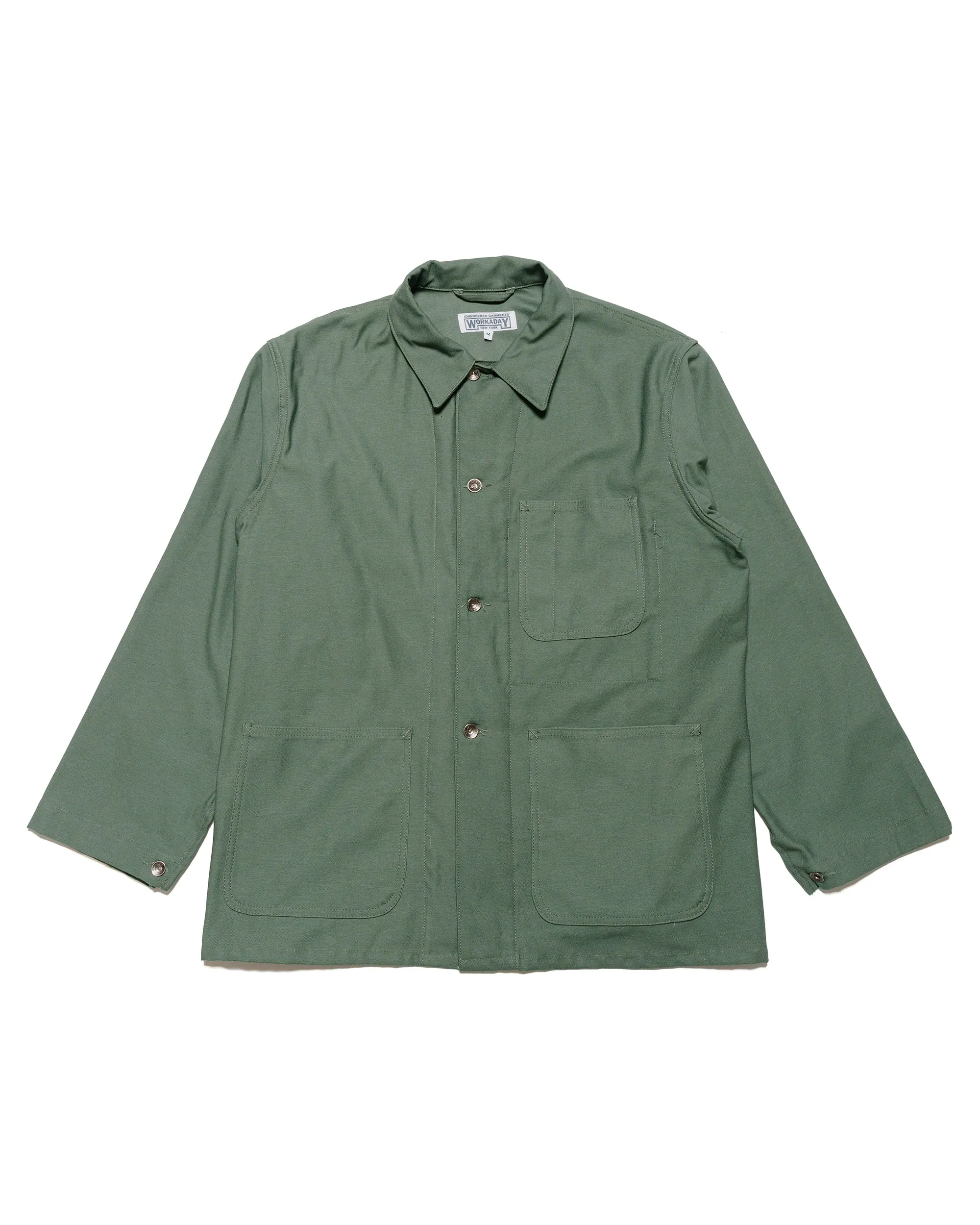 Engineered Garments Workaday Utility Jacket Olive Cotton Reverse Sateen sold by Lost & Found