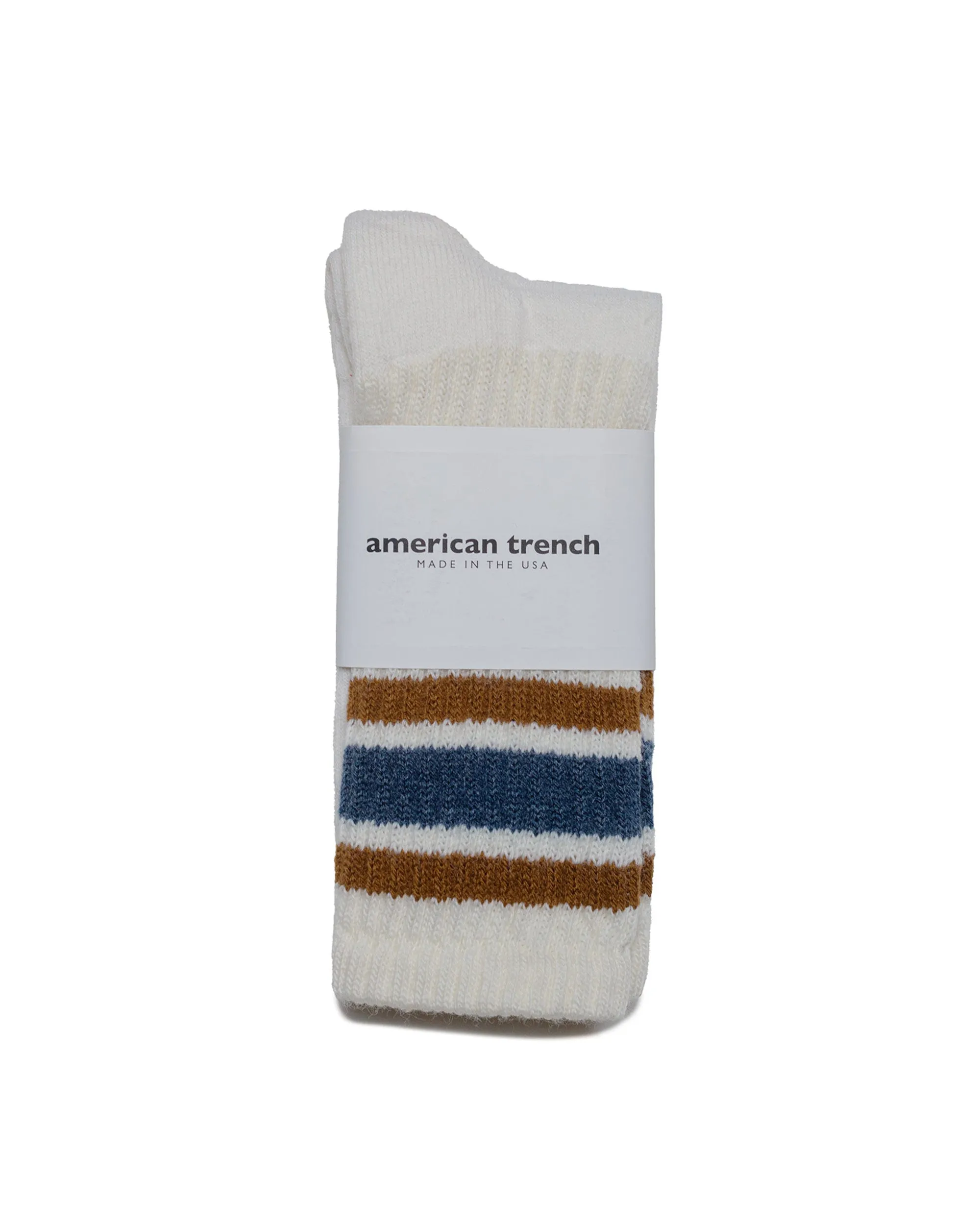 American Trench The Merino Retro Stripe Denim/Brown sold by Lost & Found