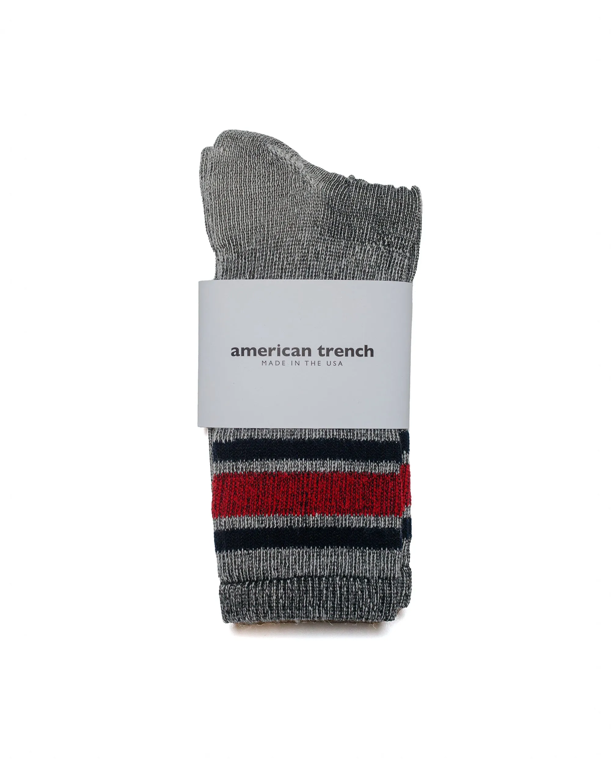 American Trench Merino Activity Socks Grey with Navy/Red sold by Lost & Found