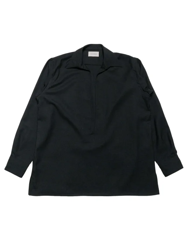 MARKAWARE Vareuse Shirt 2/80 Organic Wool Viyella Black sold by Lost & Found