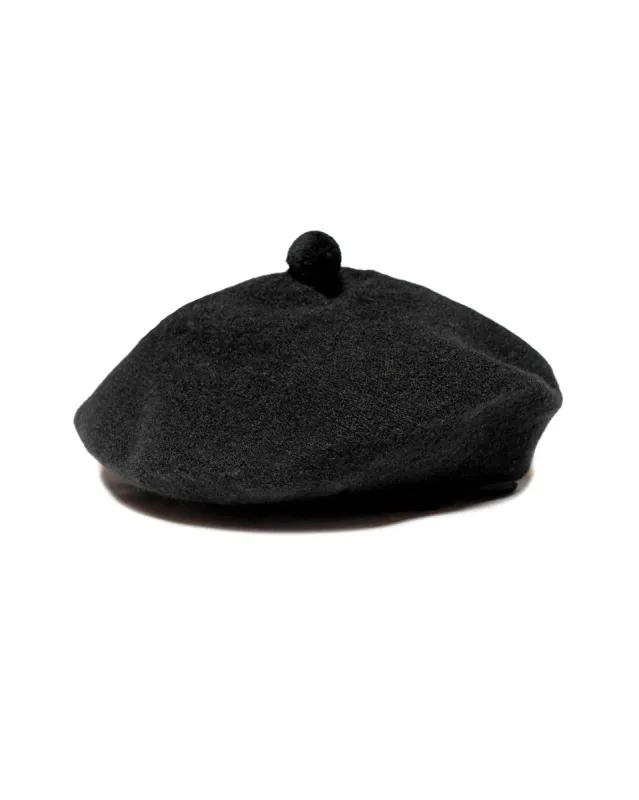 Margaret Howell Felted Pom Pom Beret Merino Cashmere Black sold by Lost & Found