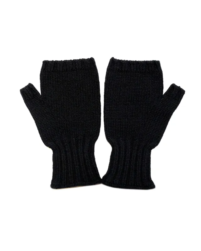 MHL Chunky Fingerless Glove British Merino Black made by Margaret Howell