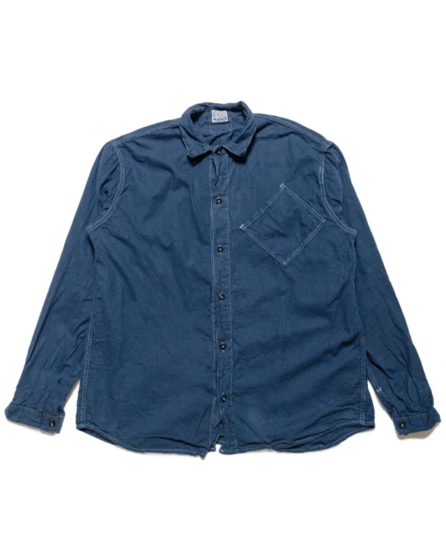 Tender 465 Argyle Chest Pocket Shirt Barge Blue Cotton Flannel Rinsed made by Tender