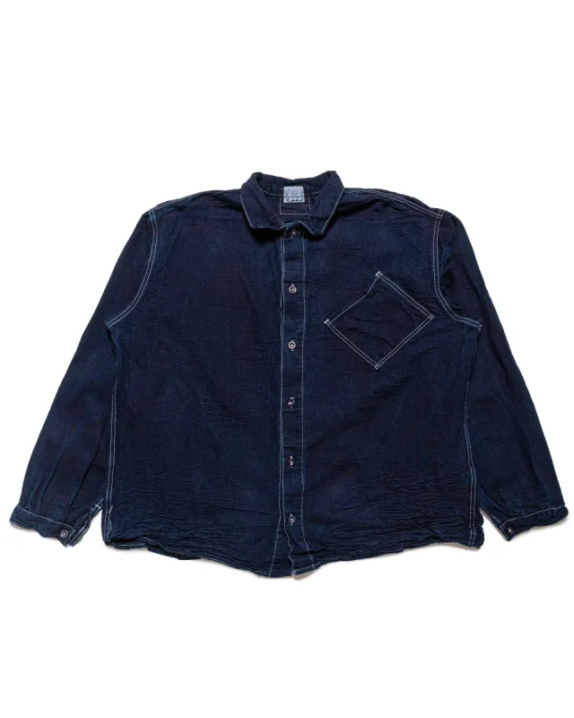 Tender 465 Argyle Chest Pocket Shirt Double Indigo Cotton Tote Cloth Rinsed made by Tender