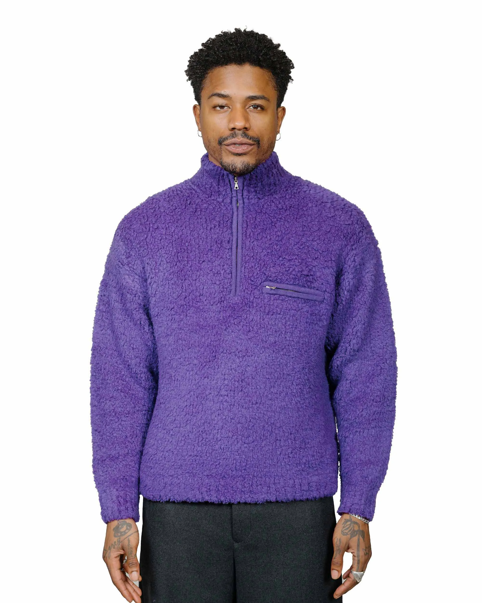 Auralee Merino Wool Boa Knit Half Zip P/O Purple sold by Lost & Found product image thumbnail 2