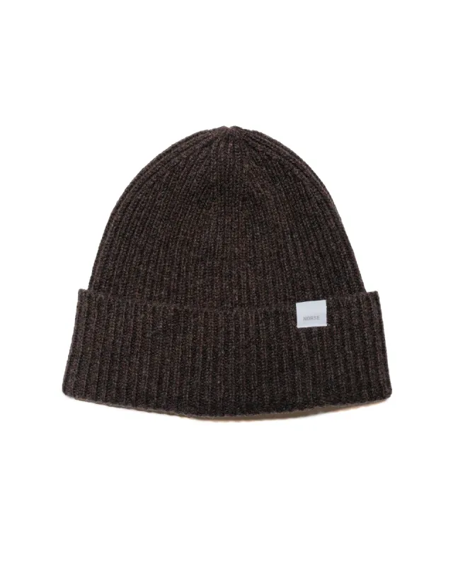 Norse Projects Standard Merino Lambswool Beanie Heathland Brown sold by Lost & Found