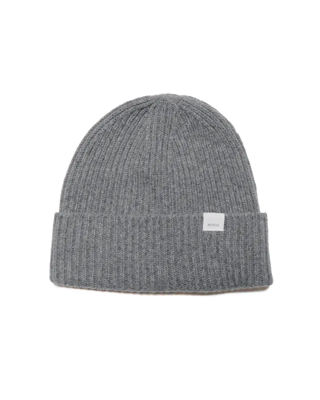 Norse Projects Standard Merino Lambswool Beanie Grey Melange sold by Lost & Found