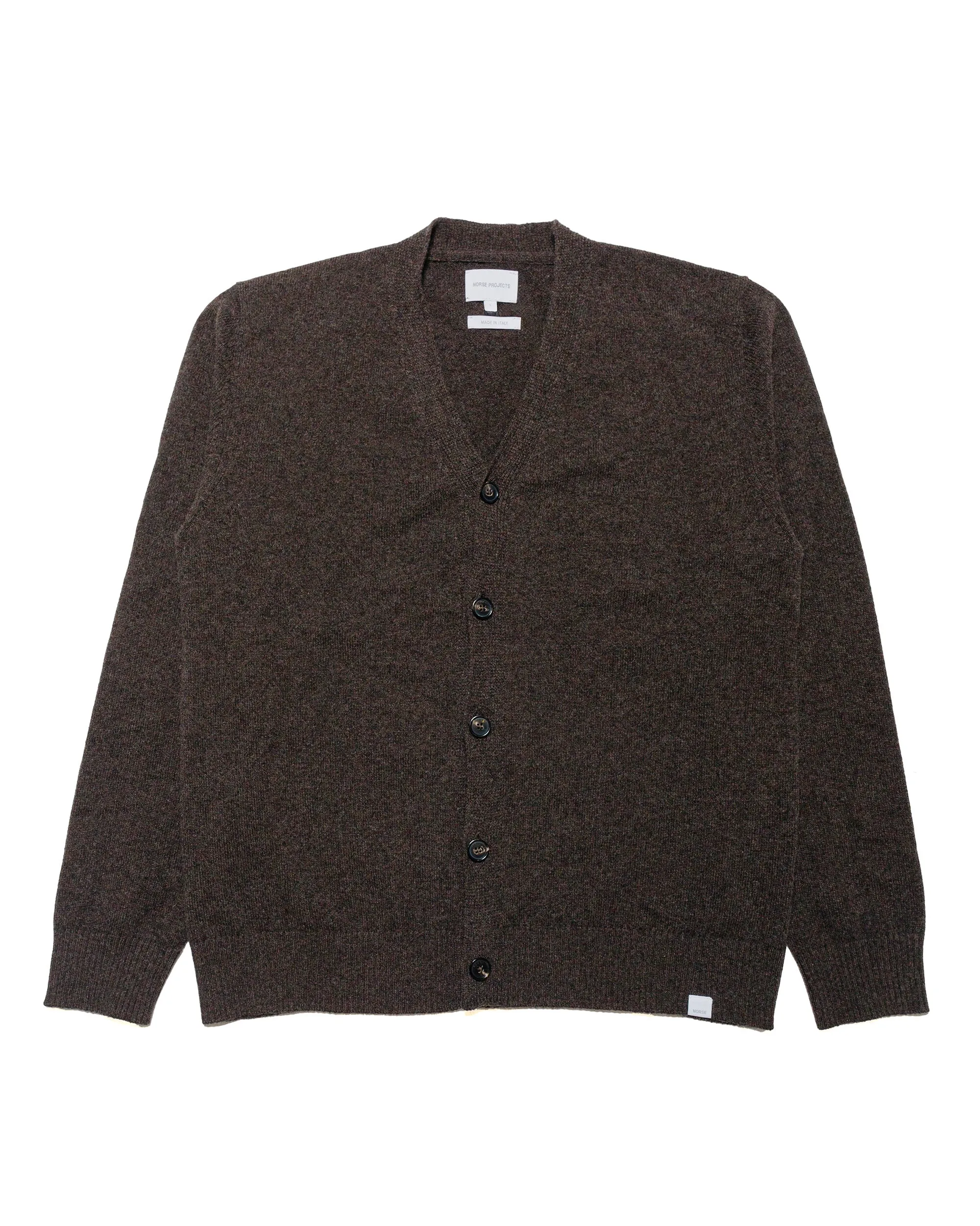 Norse Projects Standard Merino Lambswool Cardigan Heathland Brown sold by Lost & Found