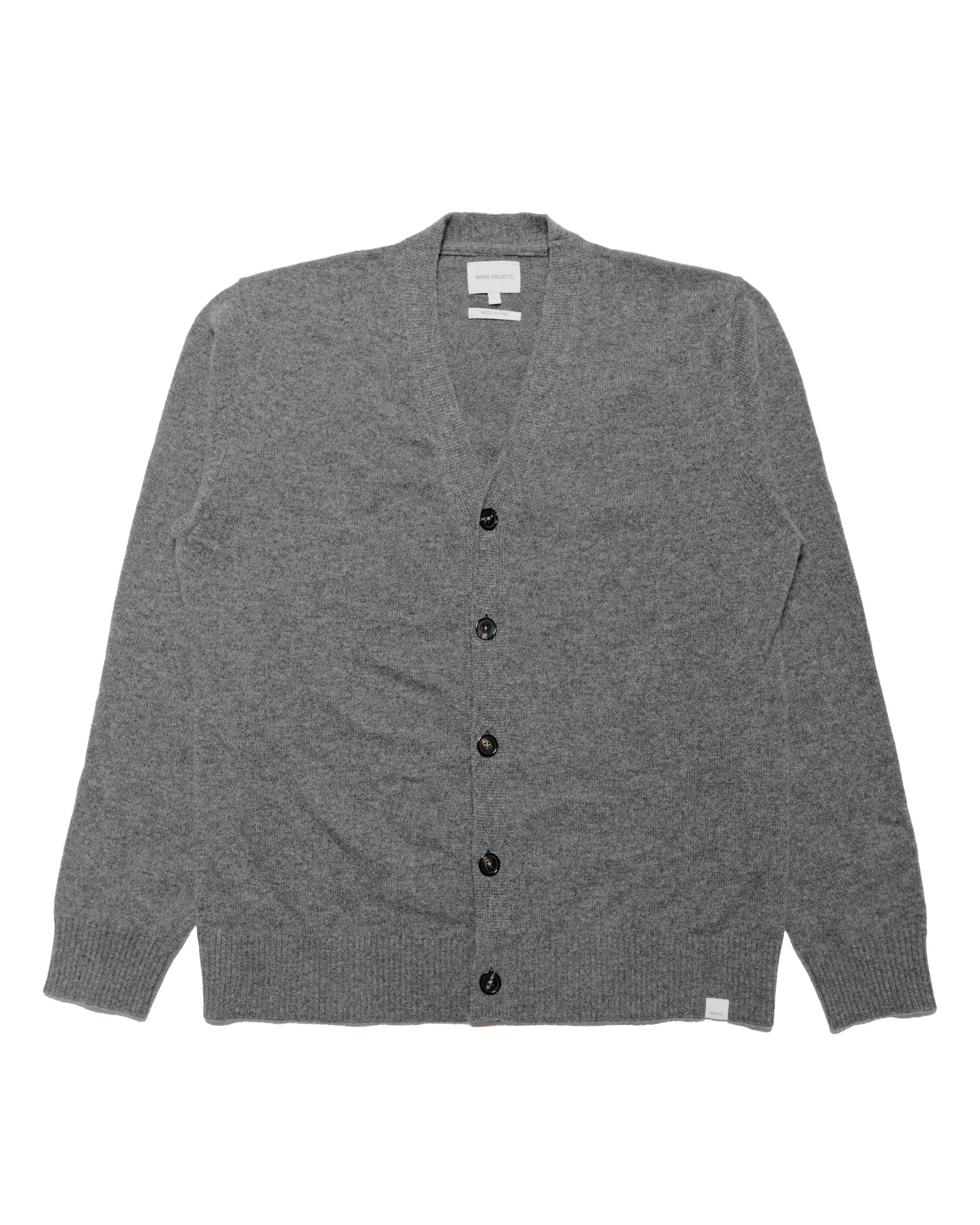 Norse Projects Standard Merino Lambswool Cardigan Grey Melange sold by Lost & Found