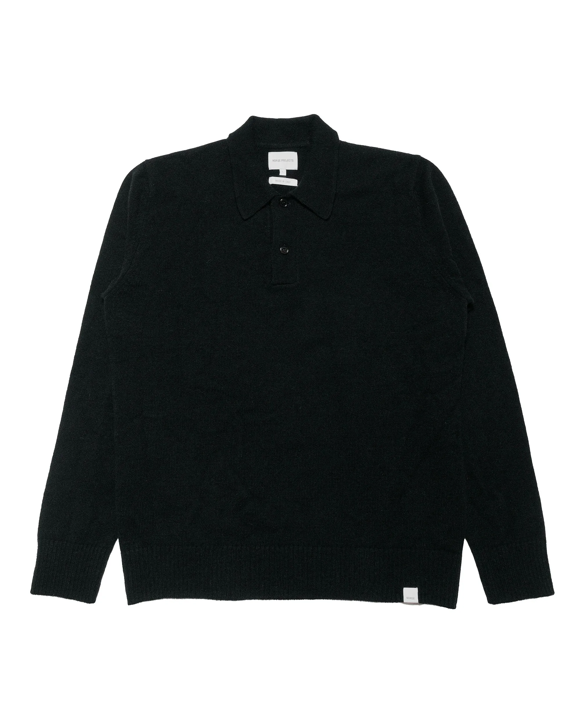 Norse Projects Standard Merino Lambswool Polo Black sold by Lost & Found