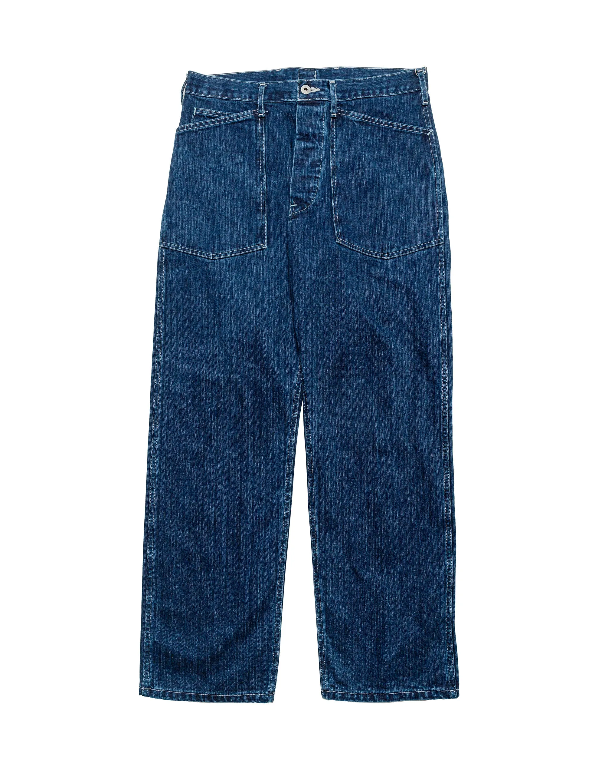 Post O'Alls ARMY Pants Herringbone Denim Double Indigo sold by Lost & Found