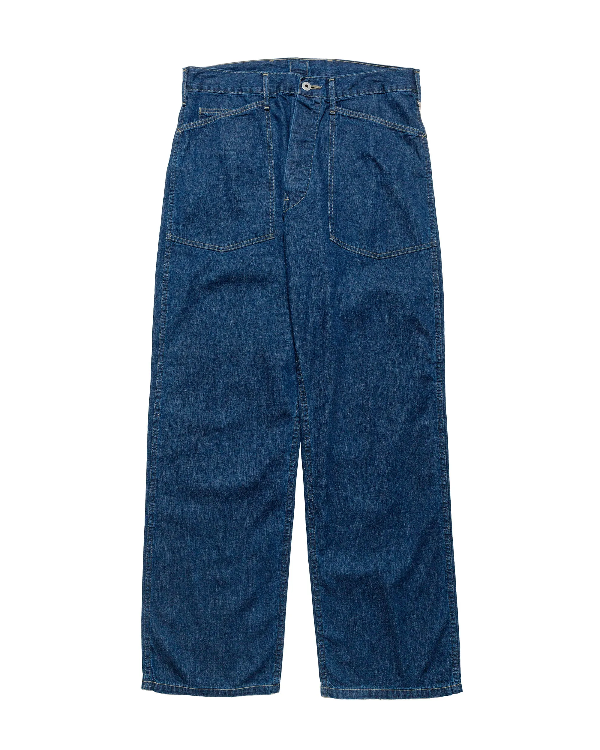 Post O'Alls ARMY Pants Blue Denim w/OD Yellow Stitch Indigo sold by Lost & Found